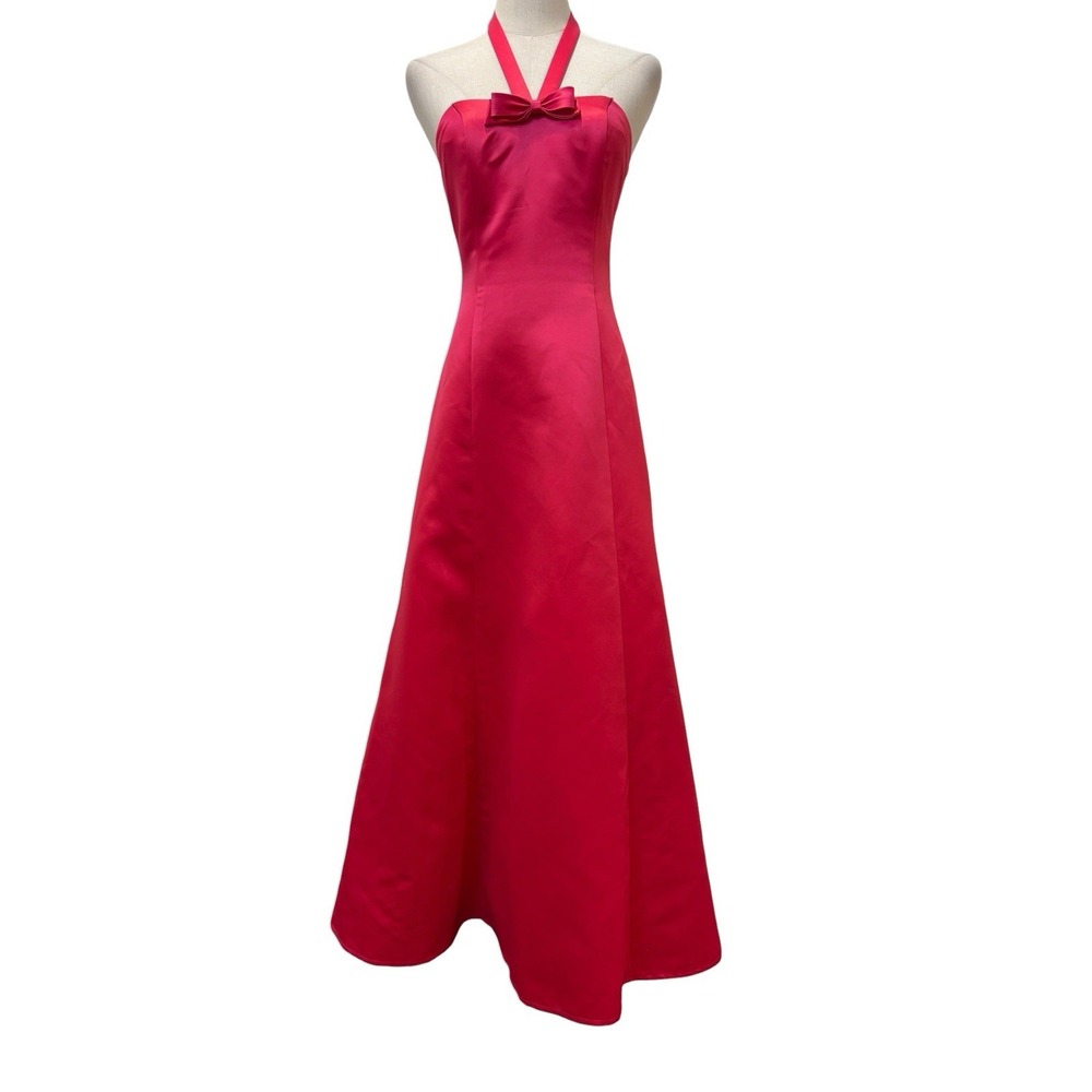 Vtg Scott McClintock Hot Pink Halter Dress‎ Sz 4 Prom Gown Event Bow Y2K